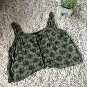 Forever 21 vintage army green Bohemian middle unique stitch indie crop t…